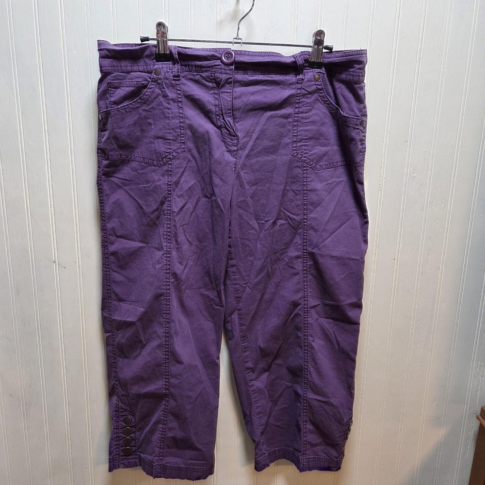 Style&co. Capri Pants Womens 12P Purple Twill Stretch Casual Button Hem Pockets - Picture 1 of 7